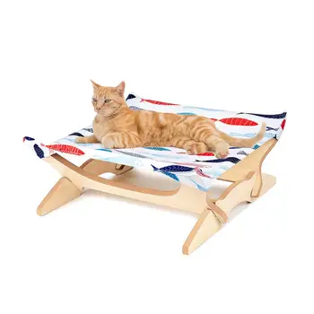 

Hot Sale Square Cat Bed Imitation Linen Wooden Detachable Cat Litter Japanese Style Cat Hammock Sofa Pet Kitten Supplies