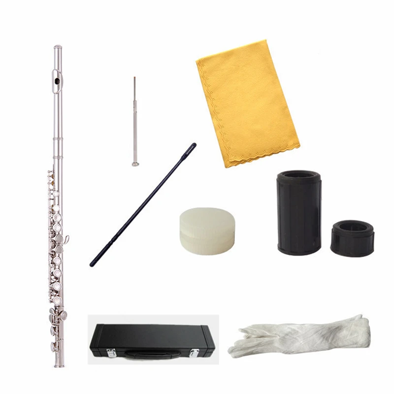 

Flute C Tune 16 Keys Holes Open Flute Silver Plated With Case E-Mechanism Flauta MCL-5139