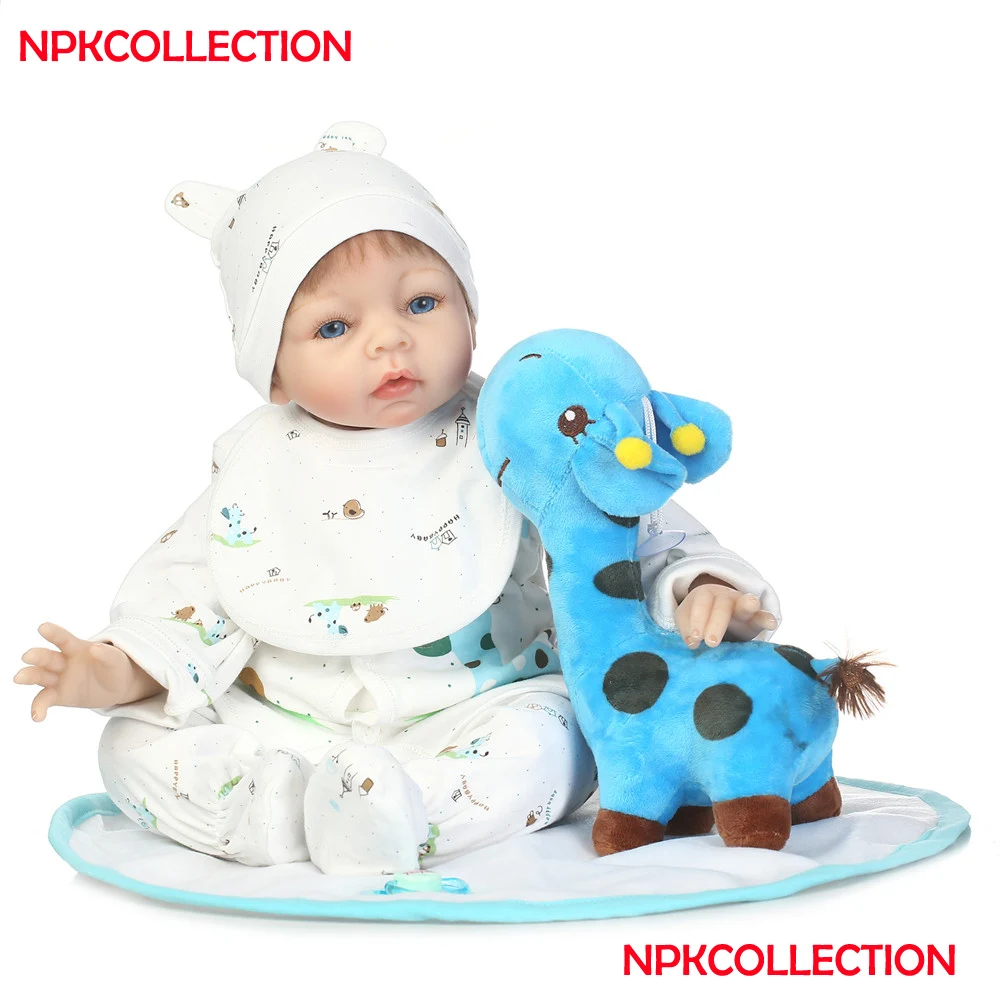 Bebe 22 дюймов reborn Мягкие силиконовые reborn Детские куклы с голубым жирафом Магнитная бутылочка с соской мальчик девочка Мода reborn куклы