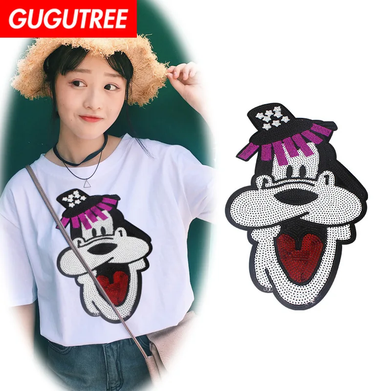 

GUGUTREE embroidery Sequins big dogs patches animal patches badges applique patches for clothing XC-201