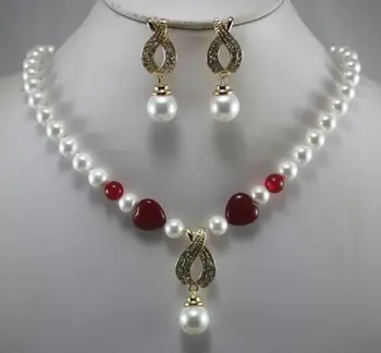

Prett Lovely Women's Wedding shipping>New Design 8mm Shell Pearl Earring Necklace Pendant Jewelry Set new-jewelry