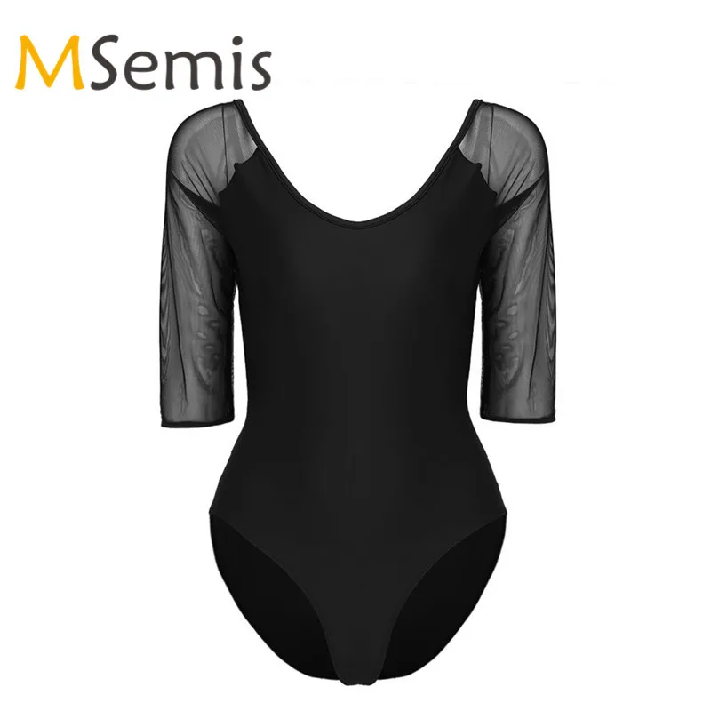 

Women Adult Shelf Bra Ballet leotards for women Ballet Dress Sheer Mesh Sleeve Camisole Gymnastics Ballet Justaucorps Bodysuit