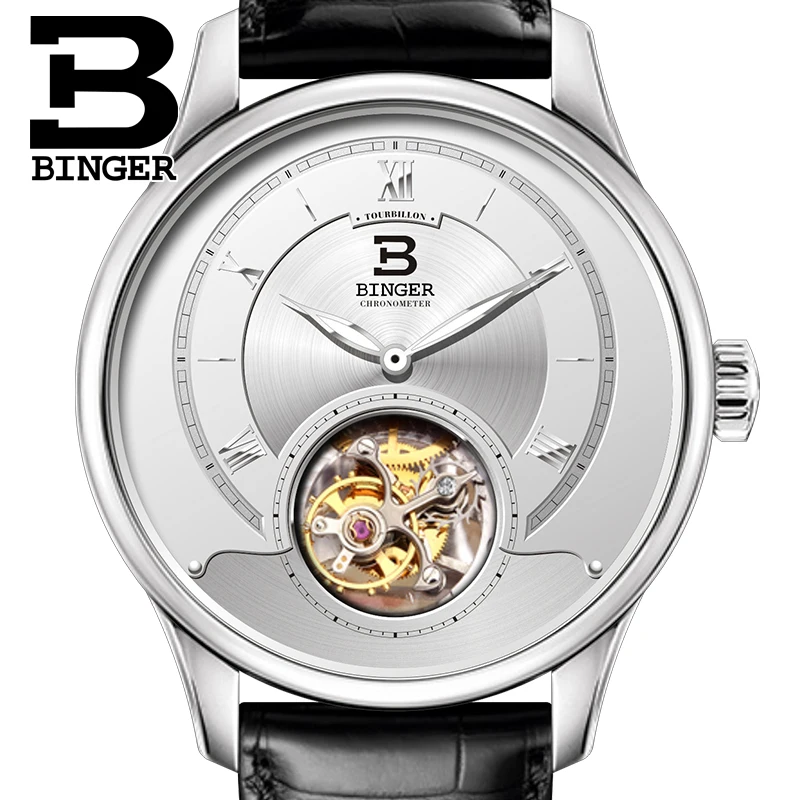 Luxury Switzerland BINGER Watches Men Japan Seagull Automatic Movement Tourbillon Sapphire Alligator Hide Men s Watch