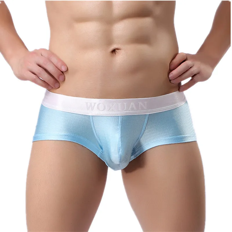 

WOXUAN Brand Man Sexy Silk Slips Mini Boxers Shorts Underwear Gay Male Bulge Pouch Trunks Panties Underpants