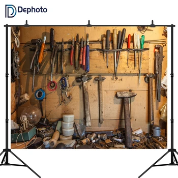 

DePhoto photography background old tools wood shelf workshop children backdrop studio photobooth props photocall customize