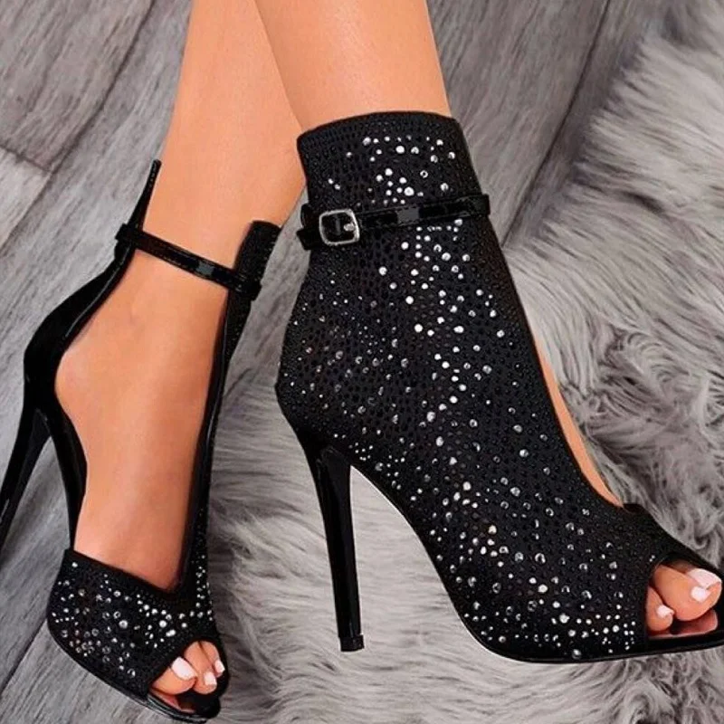 Женские босоножки на высоком каблуке; ботинки; великолепный дизайн; обувь для вечеринок со стразами; женские пикантные черные туфли-лодочки на шпильке с открытым носком; большие размеры; chaussures