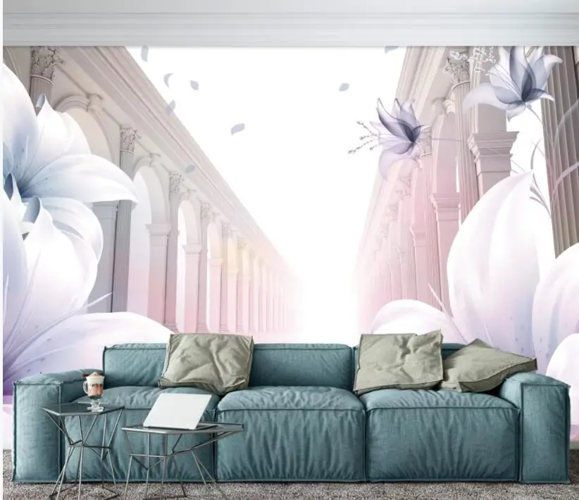 Home Decor Living Room Wall Elegant European Roman Column Flower 3D Stereo TV Background Custom Any Size Mural Wallpaper | Обустройство