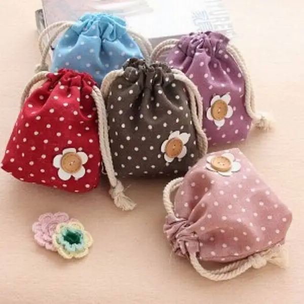

1 Piece Fashion Korea Stylish Small Cute Dots Flower Multi-functional Drawstring Bag Portable Travel Storage Bag