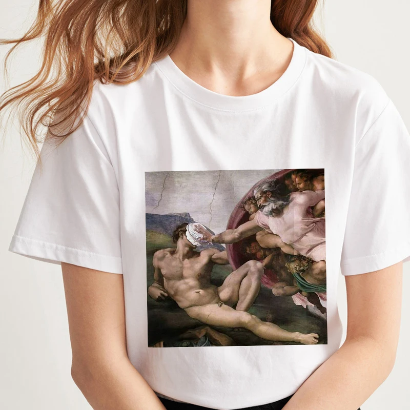 

Michelangelo oil painting David print spoof personality Harajuku summer fashion casual ins women's T-shirt tops