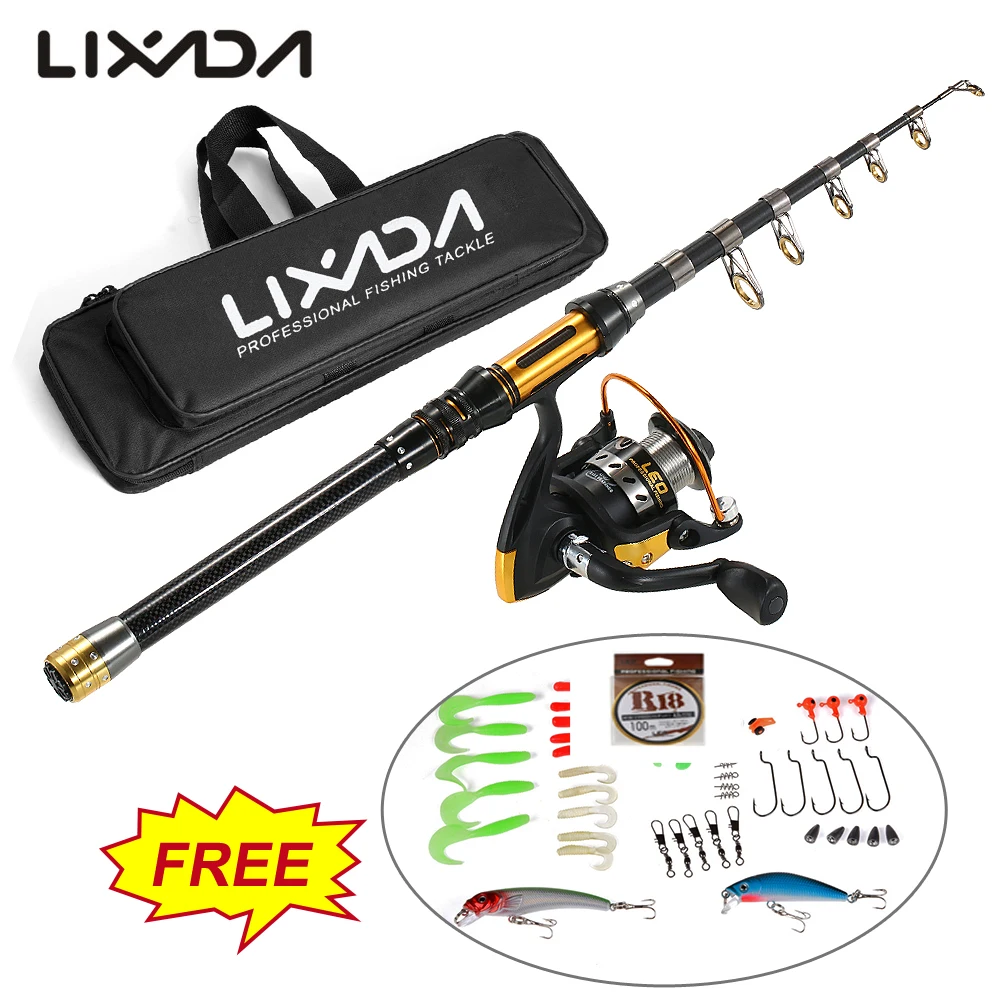 

Lixada Telescopic Fishing Rod Reel Combo Full Kit 11BB Spinning Reel Carbon Rod Line Lure Hook with Carry Bag for Carp Pesca