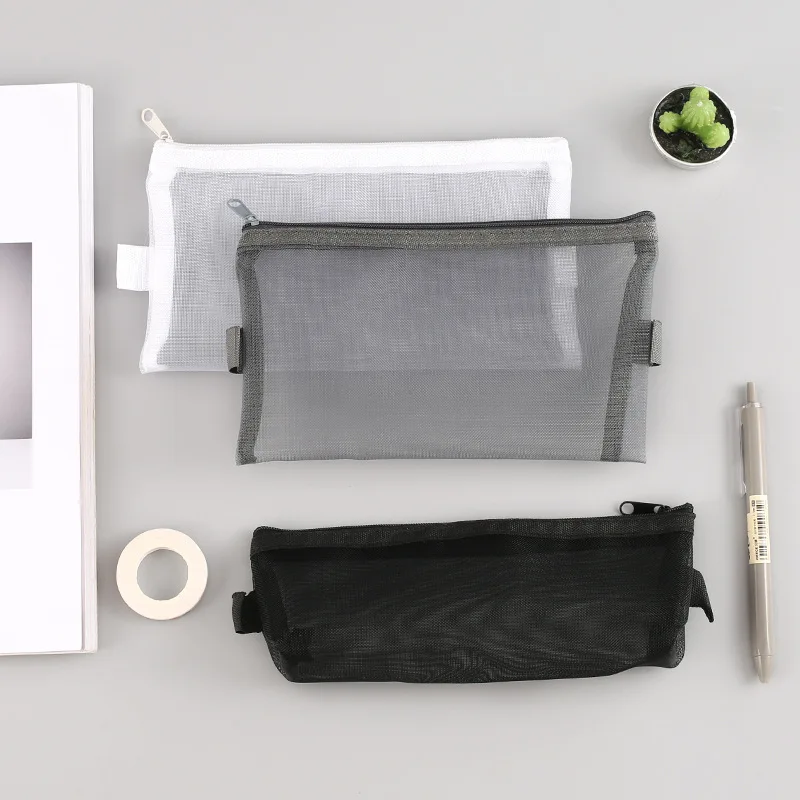 

Cute Nylon Transparent Pencil Case Clear Black Pen Bags Kawaii Pencil Cases For Girls Korean Stationery Office School Supplies