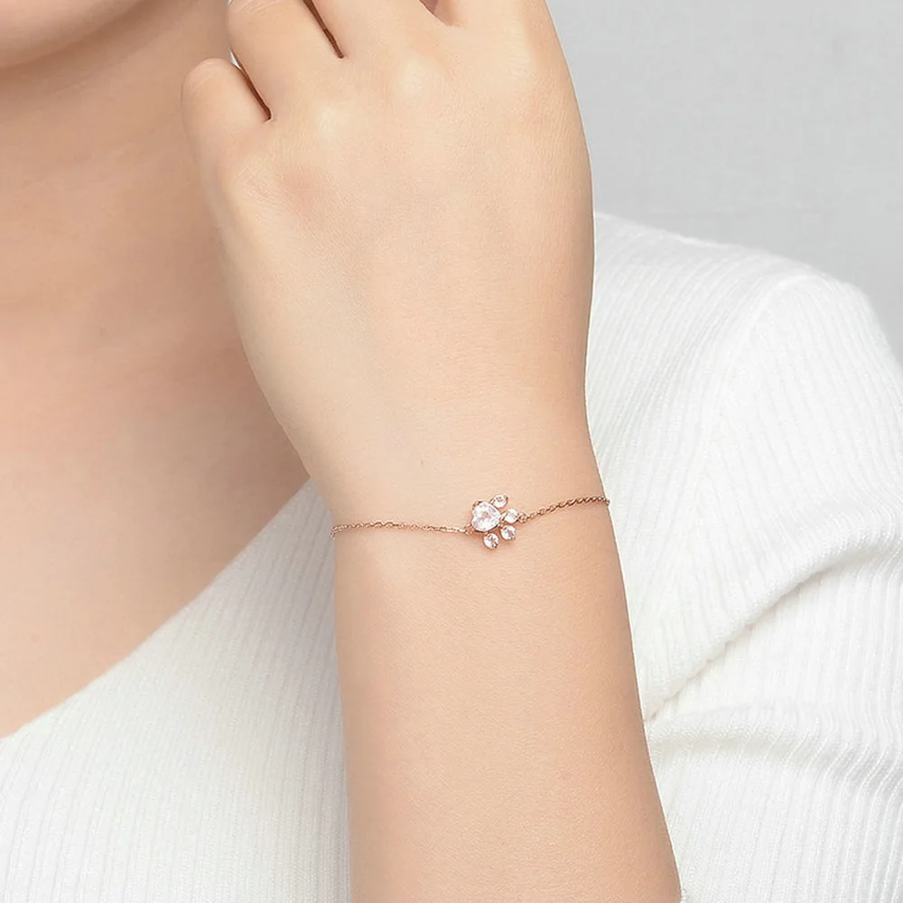 

925 Silver Natural ross quartz Cat paw Bracelet Rose gold / silver pink crystal fashion jewelry for lover gifts drop shipping