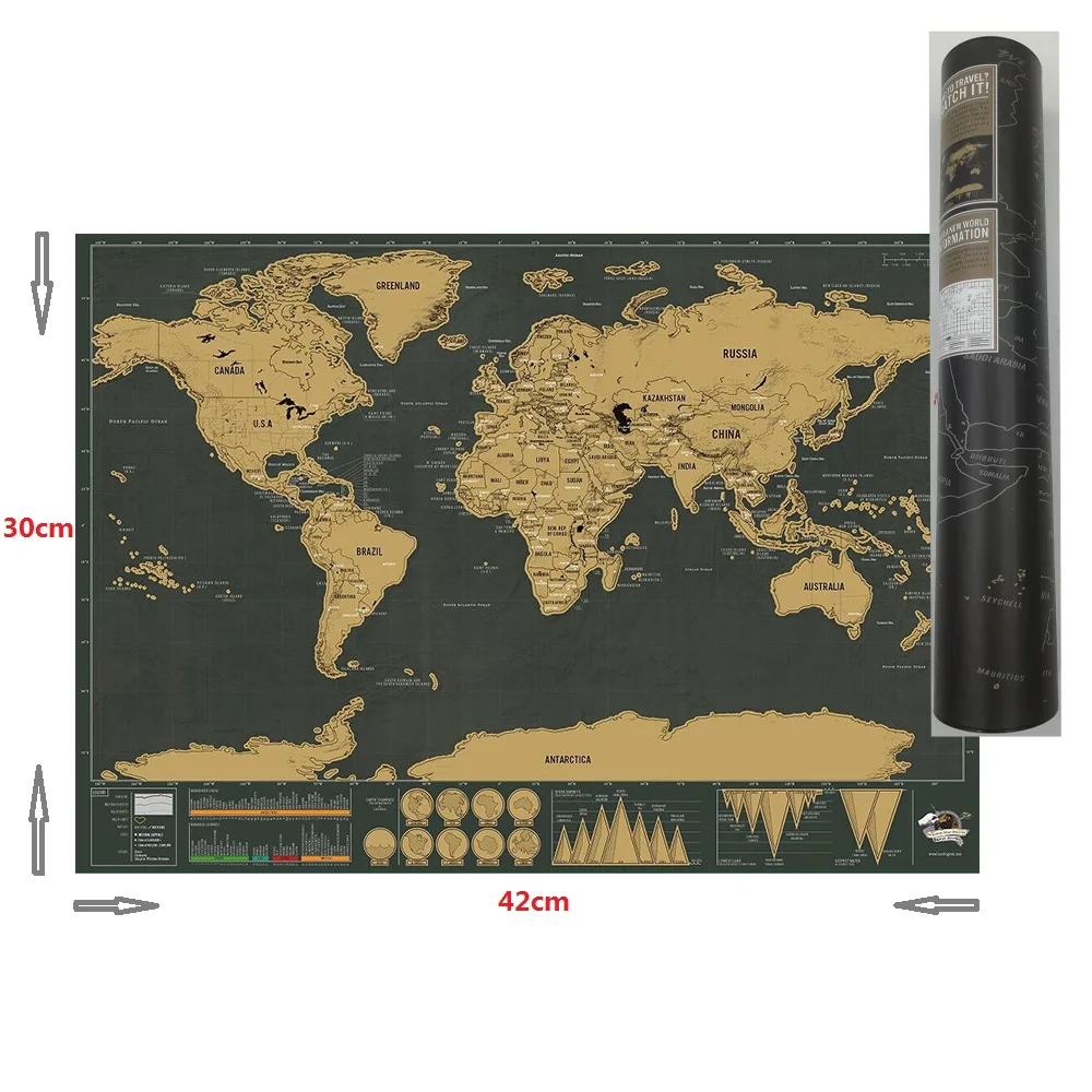 Карта мира Скретч Карта карта путешествия плакат медь персонализированные журнал небольшой размер с цилиндрической упаковкой