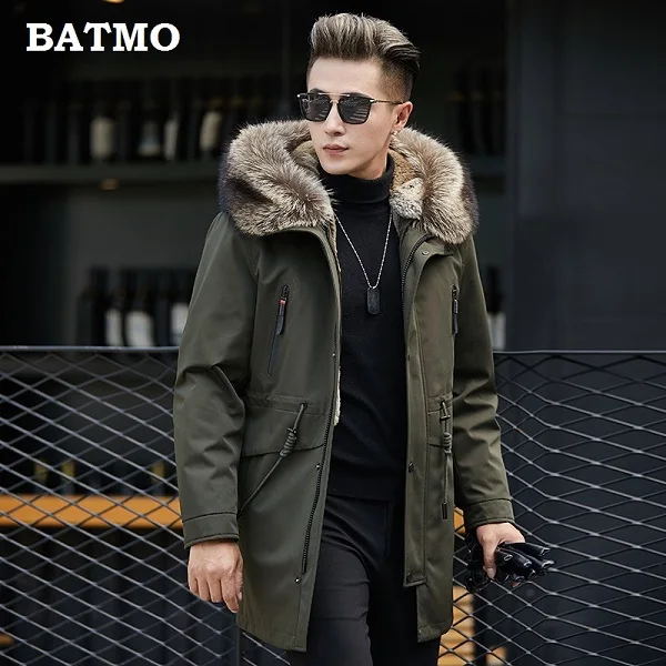 Batmo Новое поступление зимняя высококачественная теплая куртка с капюшоном из кроличьего меха, синяя мужская куртка, парки с воротником из меха енота для мужчин 1860 - Цвет: army green