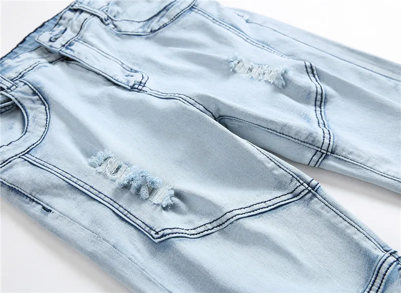 2018 Осенние новые мужские рваные полосы светло-голубые узкие Стрейчевые джинсы мужские брюки больше размера 28-36 38 40 42