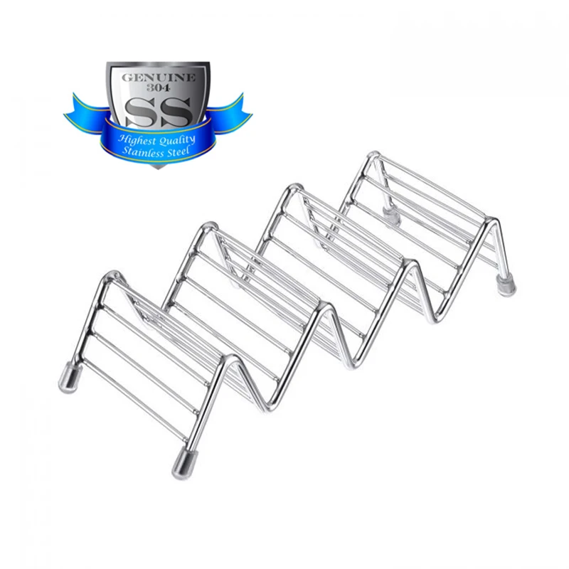 

Taco Holder Made of Genuine Food Grade #304 Stainless Steel Holding 3 or 4 Tacos with Anti-slip Silicone Tips