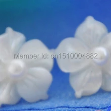 Shitou 00151 Ручной Работы 15 мм белый корпус цветок жемчуг 925 серебряный стад серьги