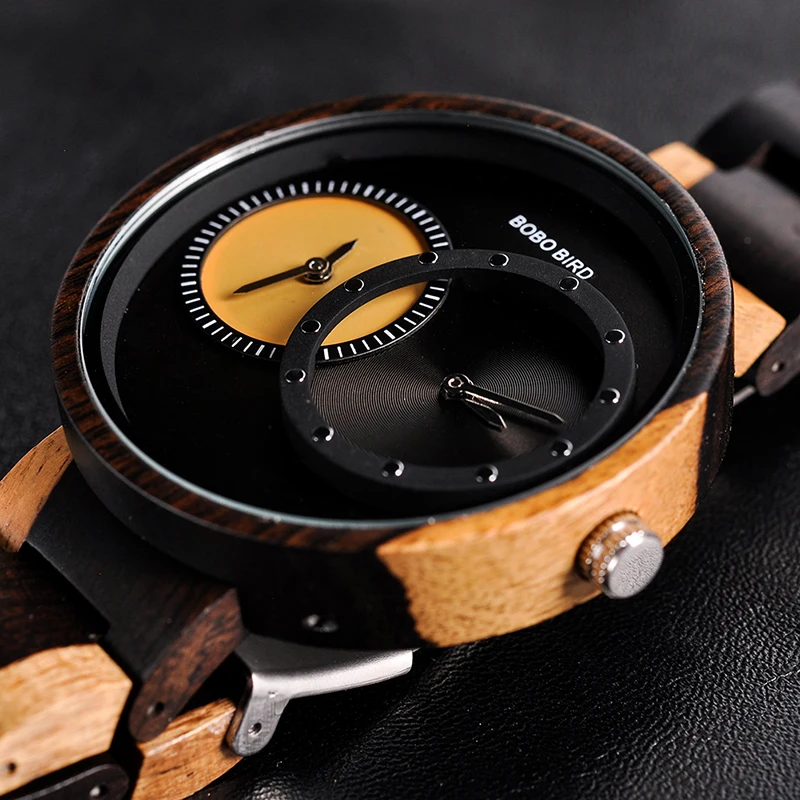 relogio masculino BOBO BIRD Watch Men 2 Time Zone Wooden Quartz Watches Women Design Men's Gift Wristwatches In Wooden Box W-R10