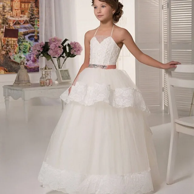 Cheap Lace Flower Girl Dresses For Weddings 2017 Halter White Ivory