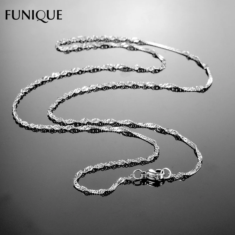 

FUNIQUE Women & Men Necklace Jewelry Stainless Steel Maxi Necklace Silver Tone Twisted Water Wave Chain Necklace 45-70cm