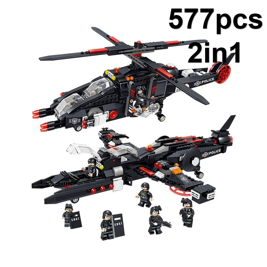 

577PCS Legoed Helicopter Fighter 2in1 Military Series Compatible Legod Building Blocks Educational Assemble Toy For Children