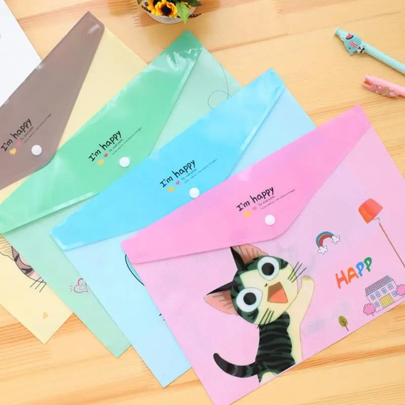 24Pcs/lot Cute Cheese Cat File Bag Folder Document Filing Products Kawaii PVC A4 Bag Office School Supplies