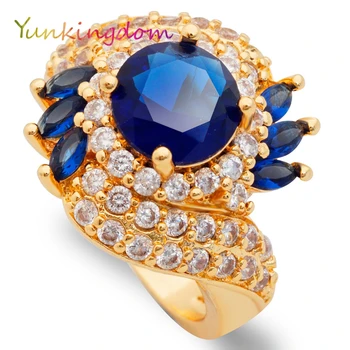 

Yunkingdom blue zircon rings for women gold color anel big ring gifts ALP0240
