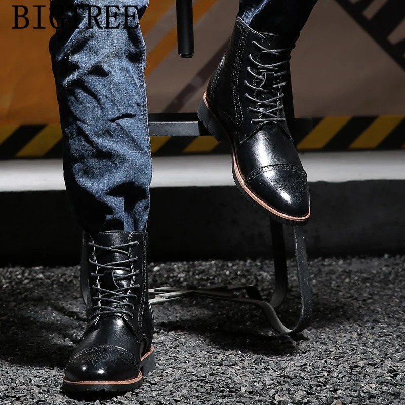 Botas vaqueras de cuero para hombre, zapatos Brogue clásicos, botines  militares a la moda italiana, Ayakkabi, novedad de 2022|Botas de  motocicleta| - AliExpress