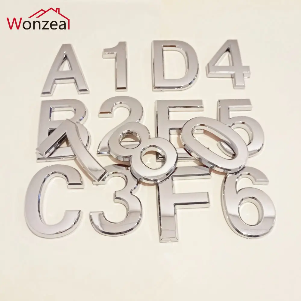 

70mm 0123456789 ABCDEF Modern Silver Plaque Number House Hotel Door Address Digits Sticker Plate Sign ABS plastic