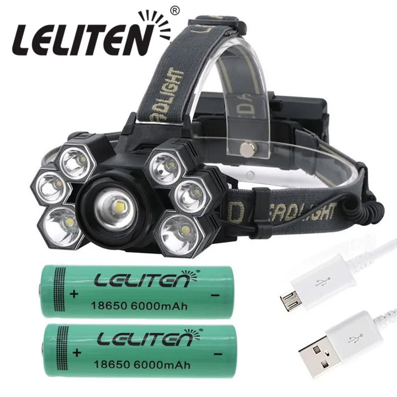 

50000 Lumen USB Rechargeable xml-T6+xpe 7 Led Zoom Headlamp 2 Style Multifunctional headlight Fishing Lighting flashlight