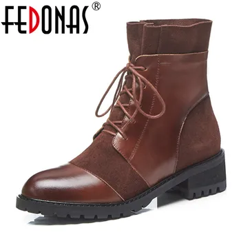 

FEDONAS 2020 Women Retro Genuine Leather Ankle Boots Warm Autumn Winter Cross-tied Short Chelsea Boots Casual Basic Shoes Woman