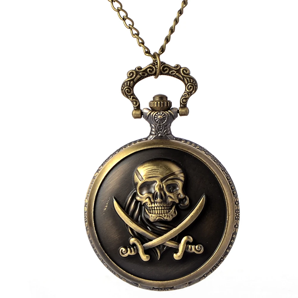 Cindiry Bronze Quartz Pocket Watch Pirates Of The Caribbean Nostalgic Retro Necklace Chain Gifts Men Women Regarder P19 european and american movies aladdin and the magic lamp quartz pocket watch do the old flip quartz watch chain table ds274