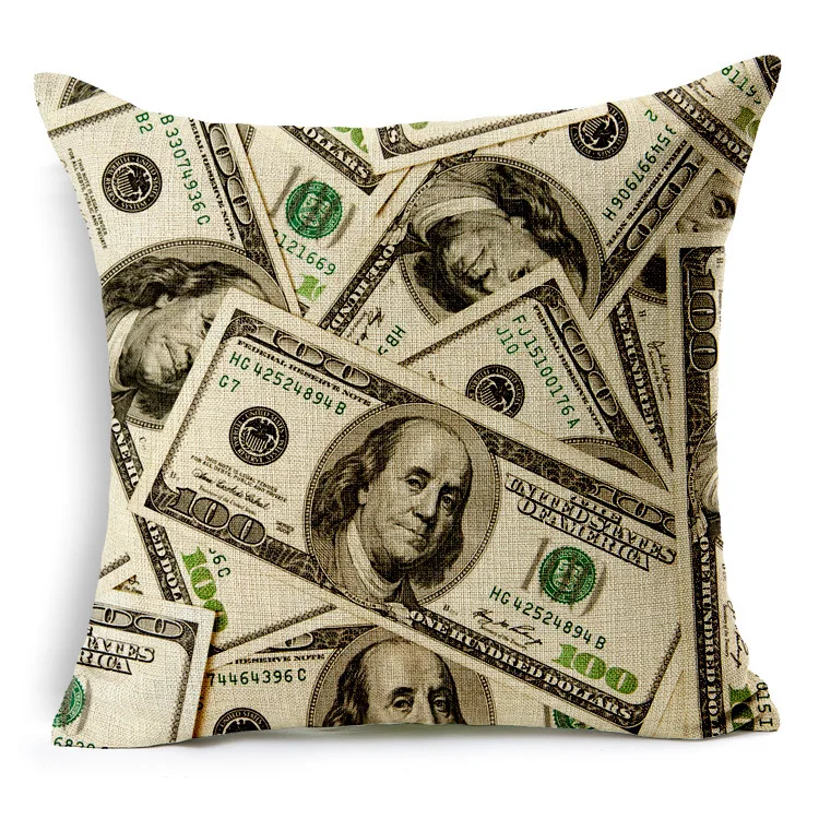 Dollar Bill Golden Coin Money Weath Pattern Print Pillow Case