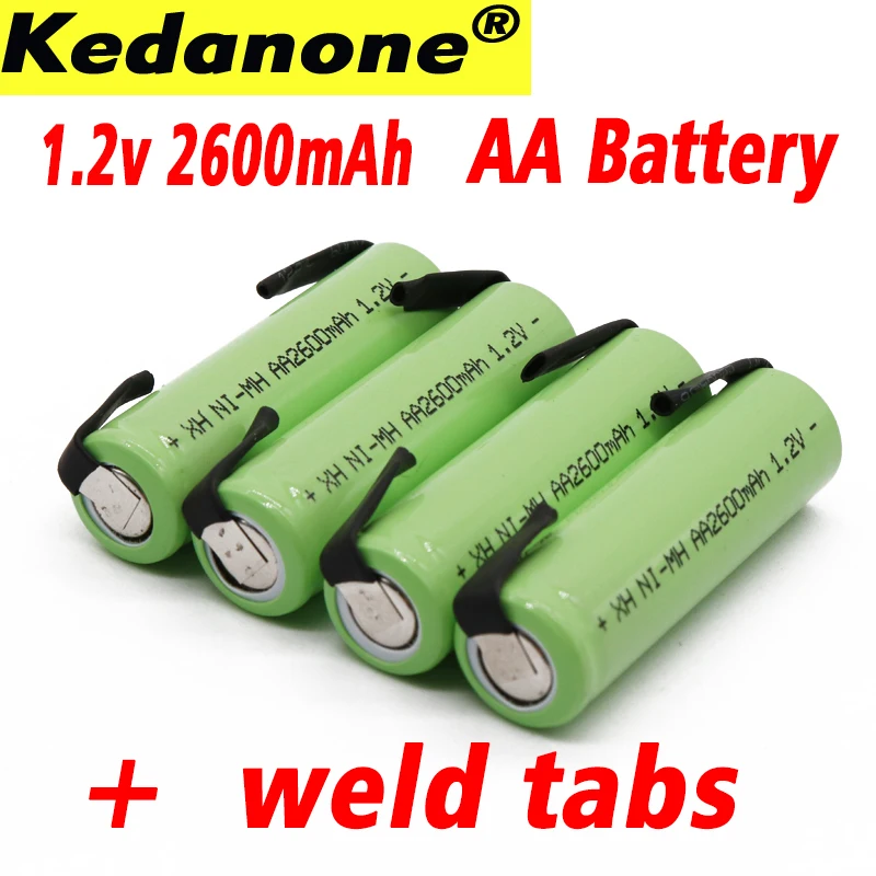 

1.2V AA rechargeable battery 2600mah 2A ni-mh nimh cell pack Green shell with tabs pins for Philips electric shaver toothbrush