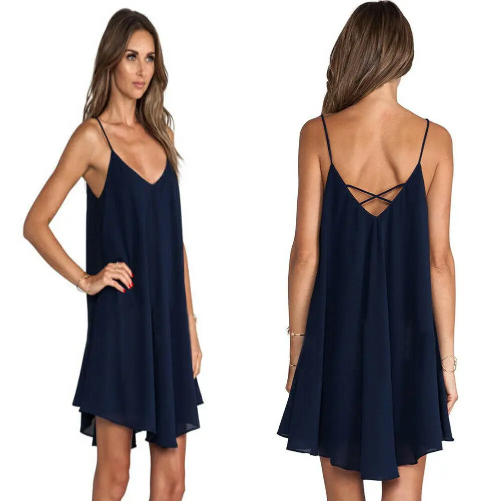 Сексуальное Женское летнее платье в стиле бохо Синее Короткое платье с v-образным вырезом вечернее платье vestido свободное пляжное платье Сарафан - Color: Blue