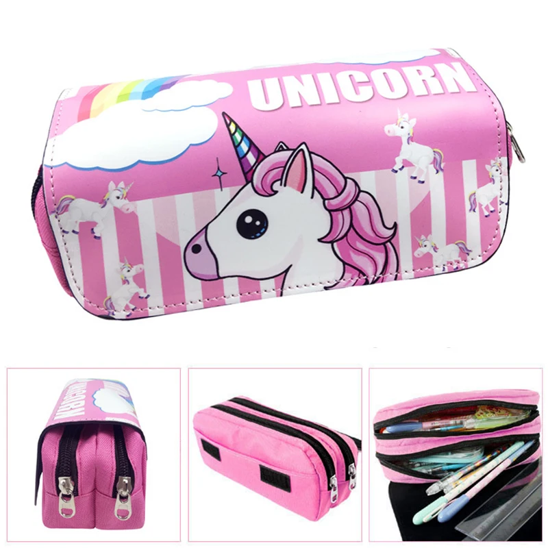 

Big capacity Unicorn pencil case Cute PU leather Stationery pouch gift Double zipper Stationery pen bag school supplies