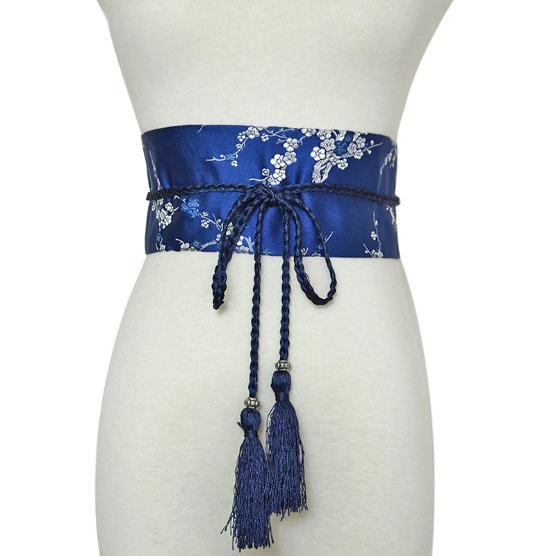 Японский и ветер кисточки шелковый пояс и галстук-бабочка Винтаж корсетный Пояс Ретро женщин CLL9222 - Цвет: Blue