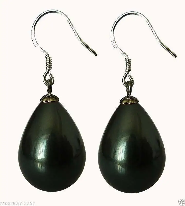 

Free Shipping >>>> 12X16mm drop shape black shell pearl Sterling silver earring