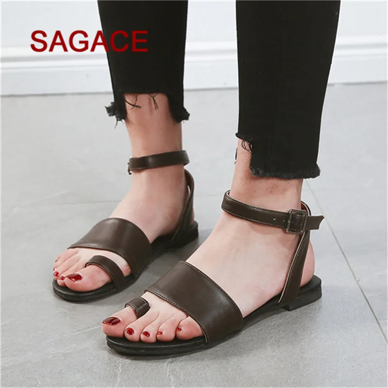 

2019 SAGACE Ladies Pumps Women's Summer Open Toe Beach Breathable Flat Buckle Strap Sandals Rome Shoes Sandalia Feminina
