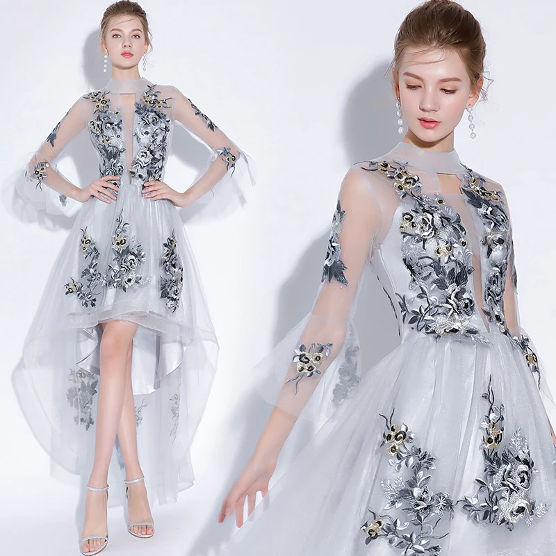 

Fariy Embroidery Cocktail Dresses short front long back 2019 Elegant A Line Occasion Party Evening Dresses prom dress