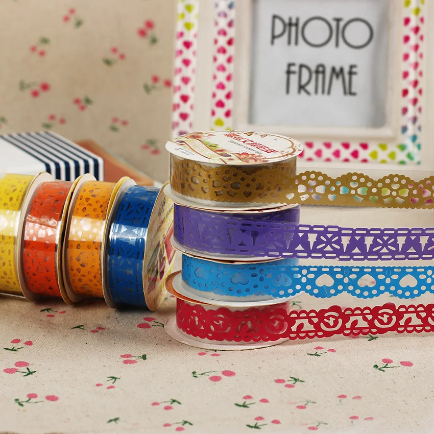 

3PCS DIY Scrapbooking Colorful Lace Tape Decoration Roll Tape Candy Color Washi Decorative Sticky Masking Self Adhesive Tape