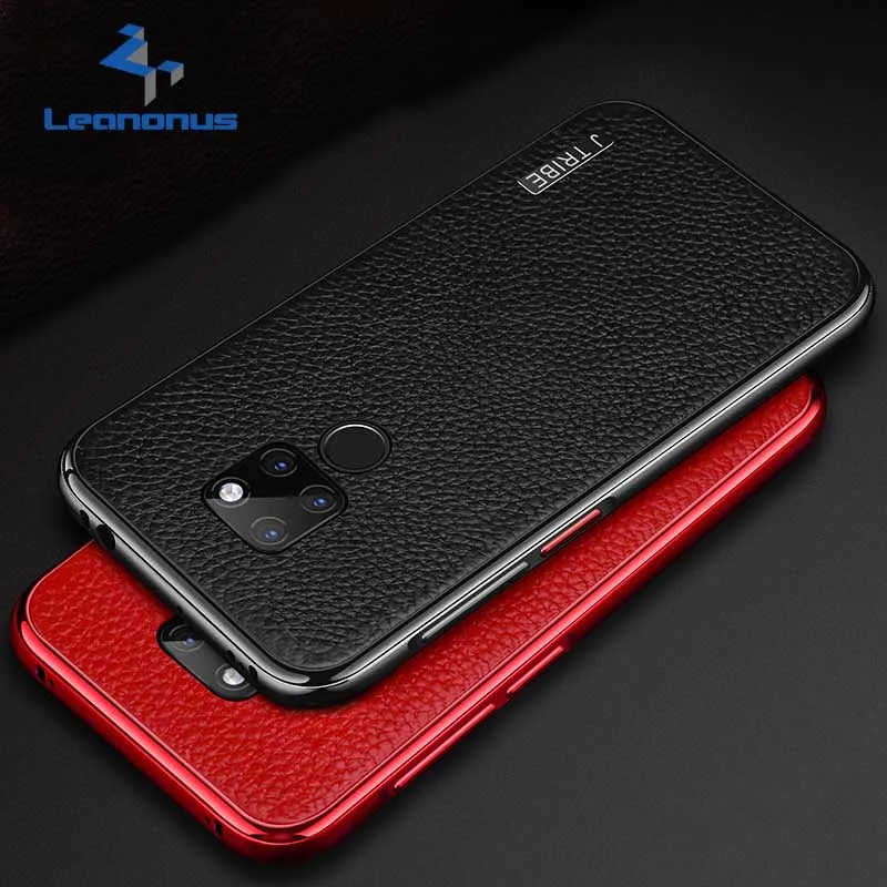 

Luxury Genuine Litchi Grain Leather Case For Coque Huawei Mate 20 20 Pro Cover Plating Metal Bumper Shell for Huawei Mate 20 Pro
