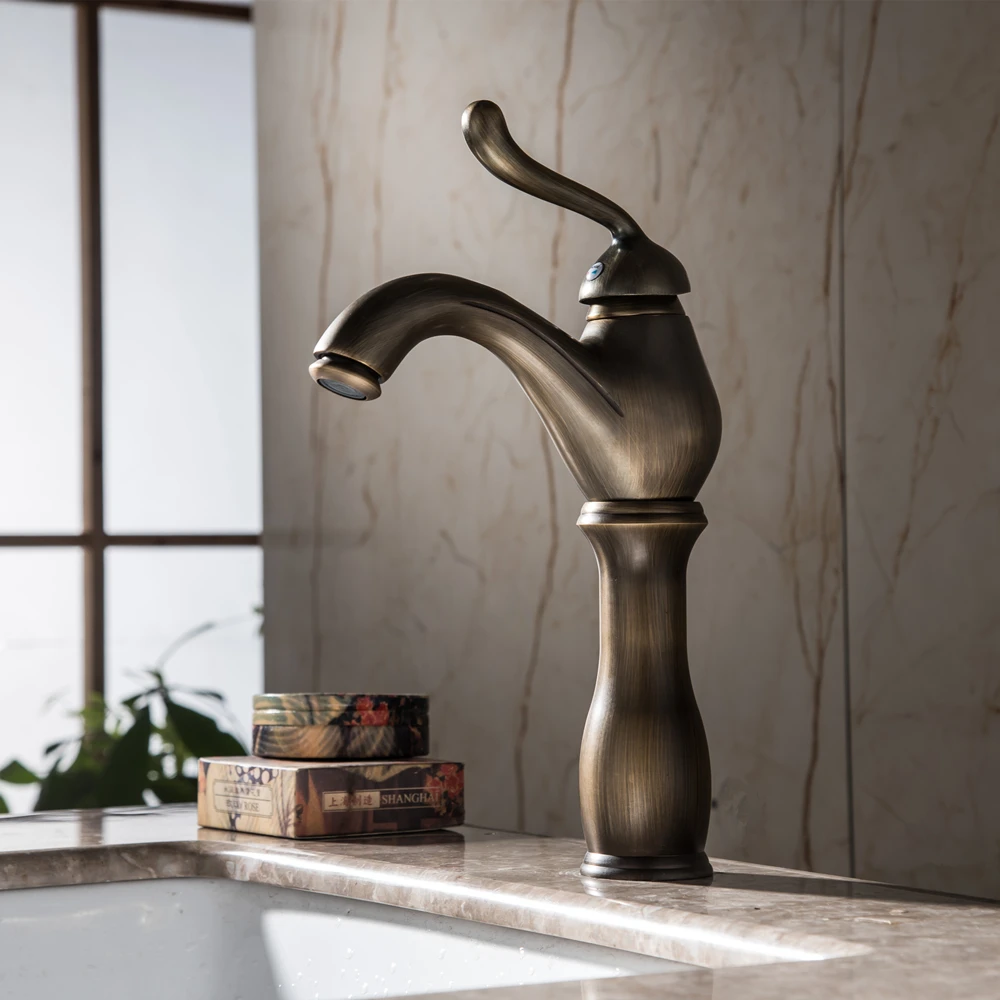 Bathroom Sink Faucet Antique Bronze Basin Faucet Water Tap Single Handle Cold and Hot Water Tap1