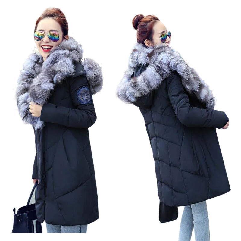 2016 Luxury Women Winter Big Real Raccoon Fur Collar Coat