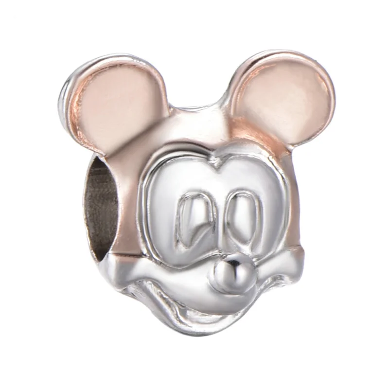 Silver Rose Gold Two Colors Minnie Mickey Charms Fit Original Pandora Bracelet Bangle For Women DIY Jewelry Dropshipping