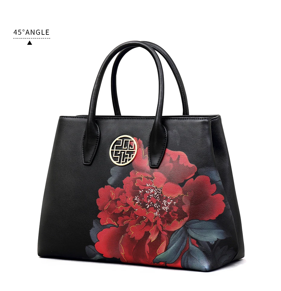 Pmsix модная женская сумка из спилка с цветочным принтом, винтажная женская сумка на плечо с двойной молнией, черная сумка-тоут P120092
