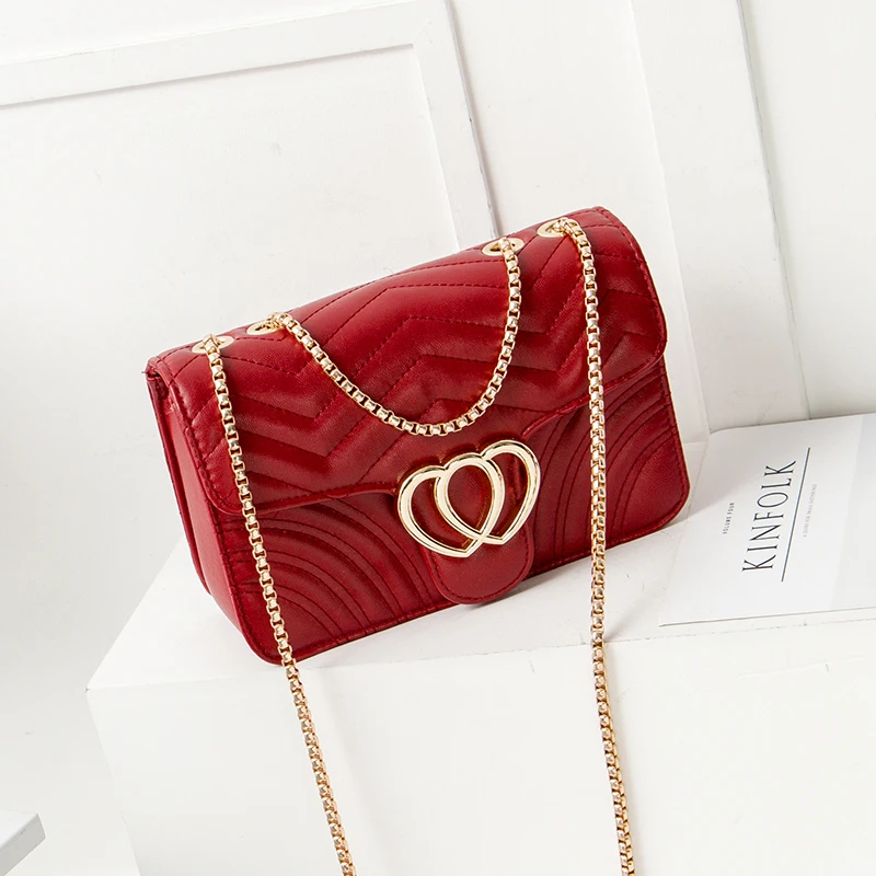 

Women Metal Love Heart Pattern Purse Box Clutch Handbag Evening Bags Fashion Lady Gold Chain Shoulder Messenger Bag Channels Bag