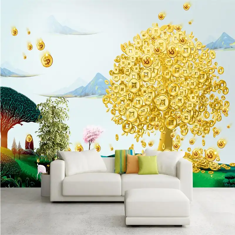Gold Wallpaper Custom Money Tree Chinese Wallpaper Murals Embossed