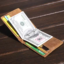 Ретро короткий бумажник металлический кожаный зажим для денег индивидуальный кошелек crazy horse кожаный мужской кожаный держатель для карт кошелек для денег