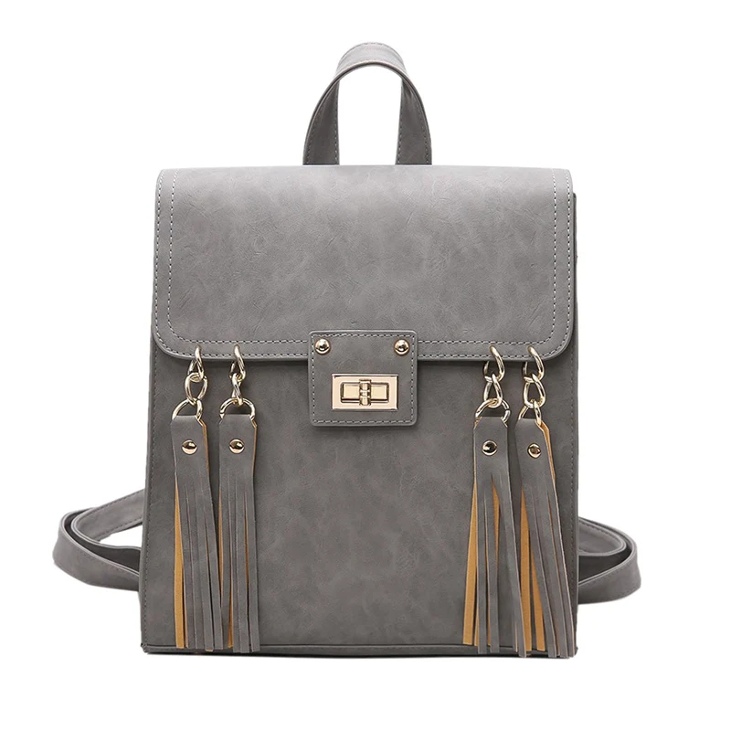 Suyuer JZ 2017 Preppy Style Women tassel Ladies Capacity Backpack Ladies Vintage Solid Color Shoulder Bag